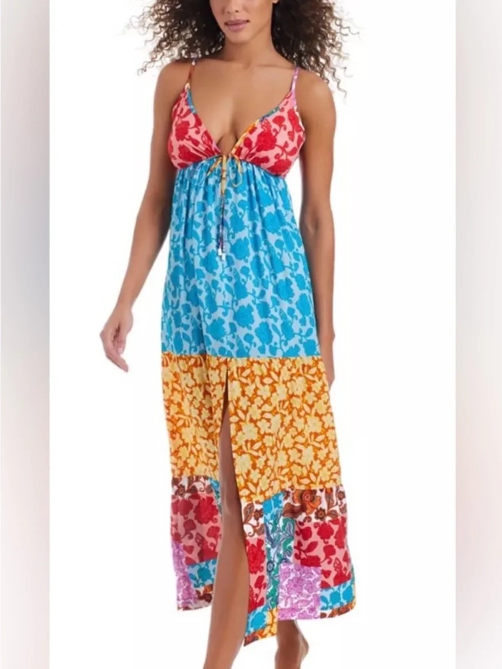 Bar III NWT M MulticolorBOHO Floral Maxi Swim Cover-Up Dress